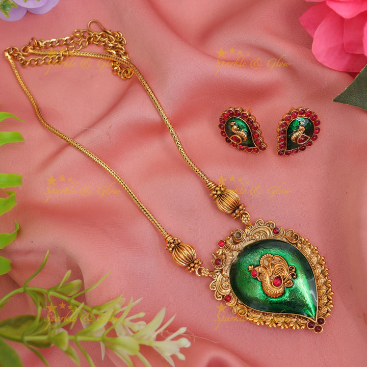 Kerala Mango Peacock Pendant Necklace | Luxurious Design