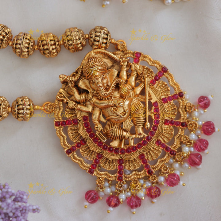 Temple Ganesha Necklace: Festive Gold Excellence