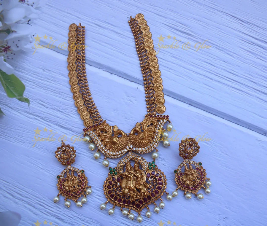 Elegant Krishna playing flute with Radha coin necklace - Sparkle and Glow