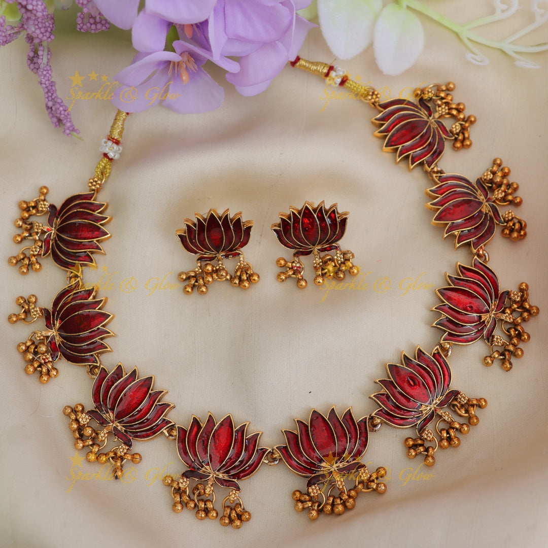 Lotus Meenakari Necklace - Elegant Wedding & Festive Jewel
