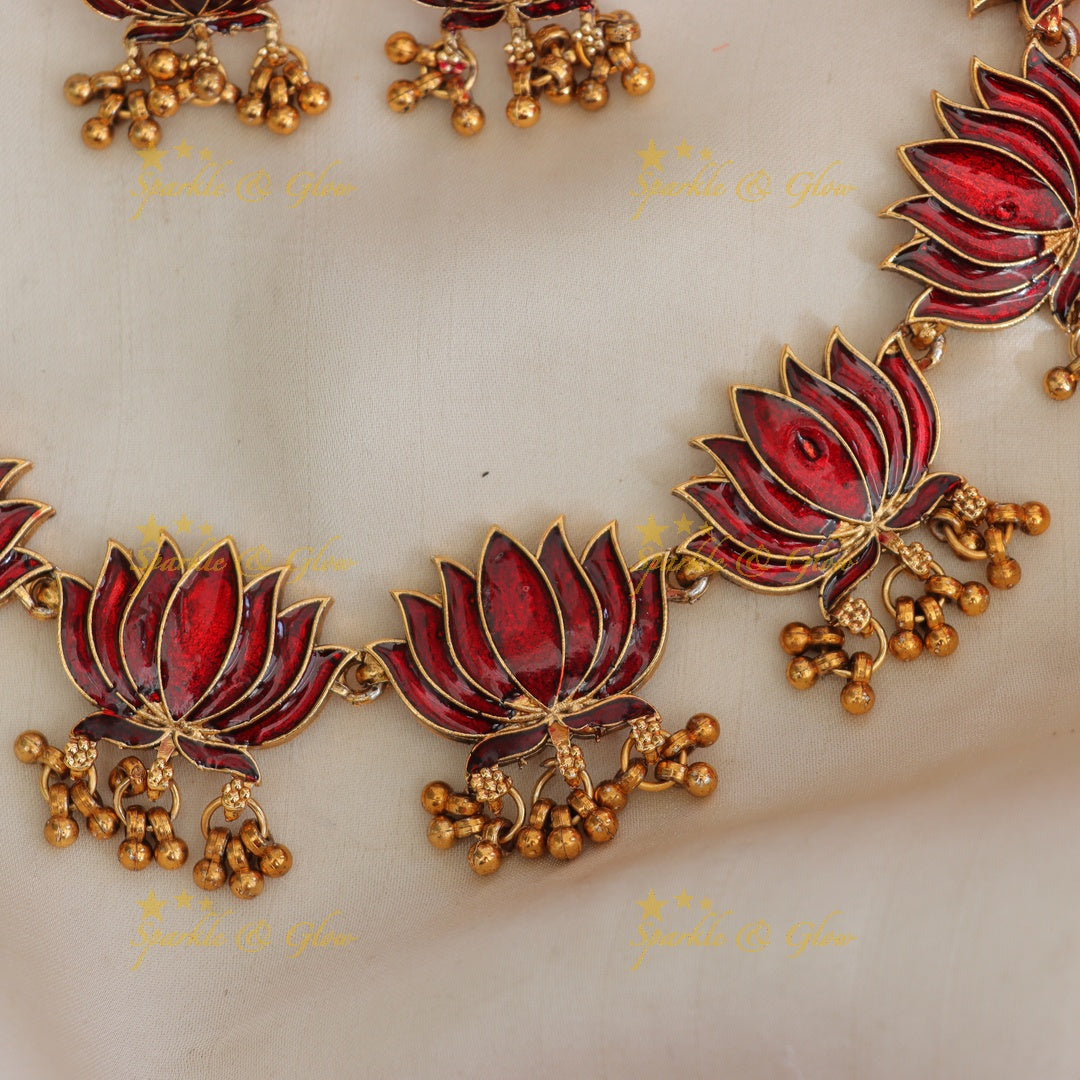 Lotus Meenakari Necklace - Elegant Wedding & Festive Jewel