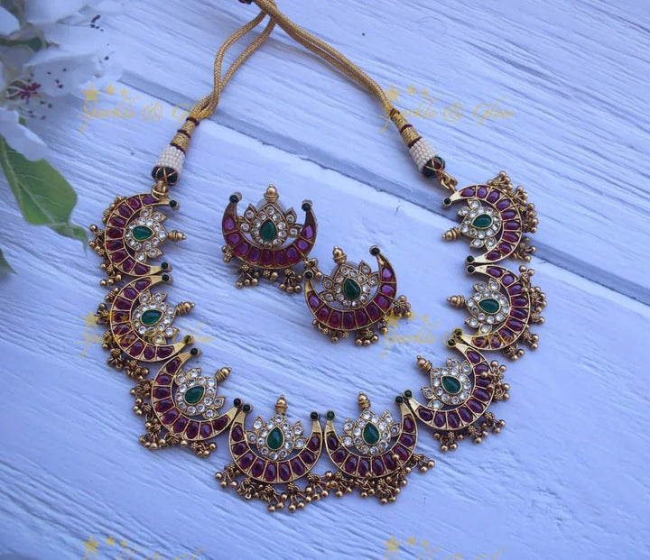 Statement Half moon kemp necklace - Green White - Sparkle and Glow