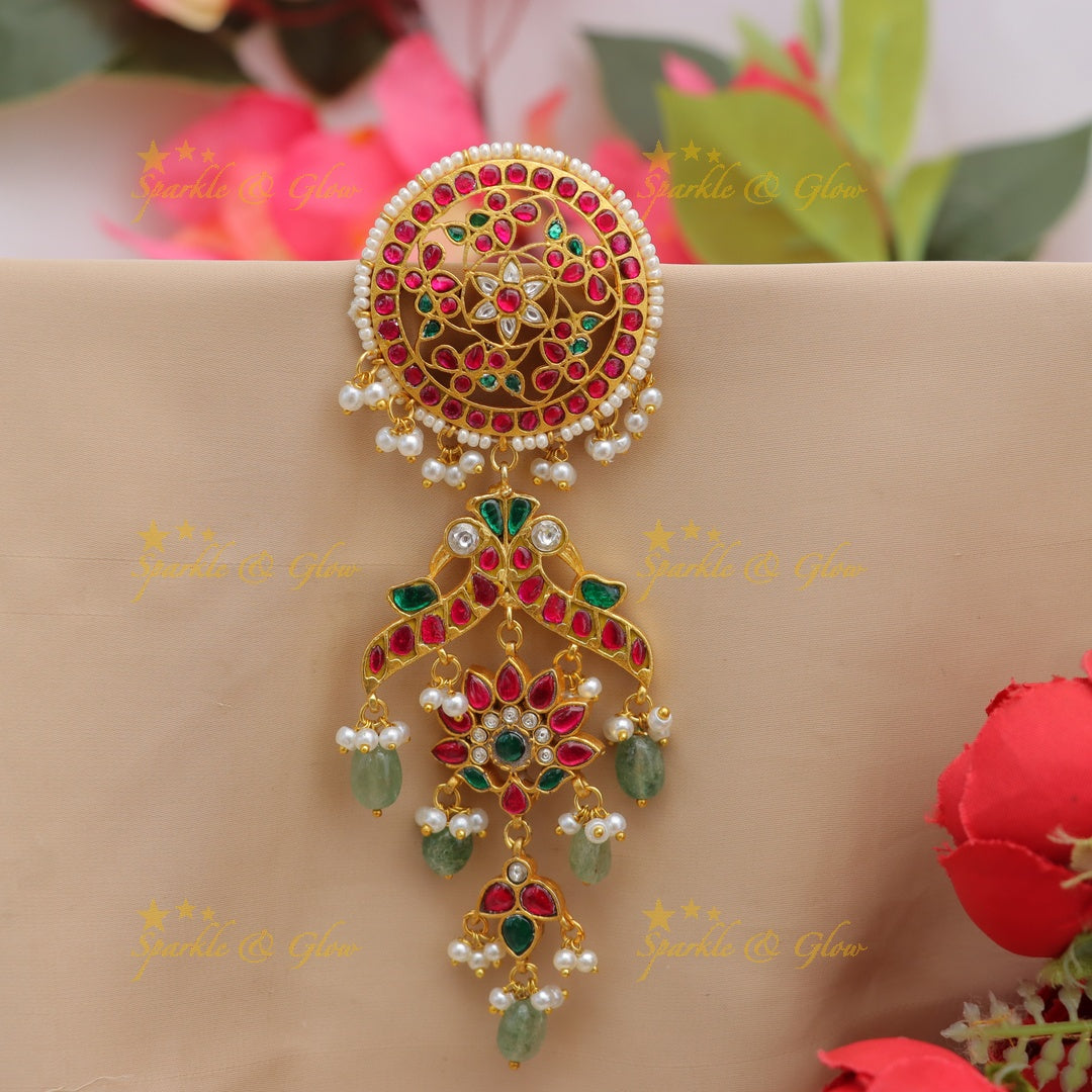 Exquisite Kundan Floral Hair Accessory - Peacock Design