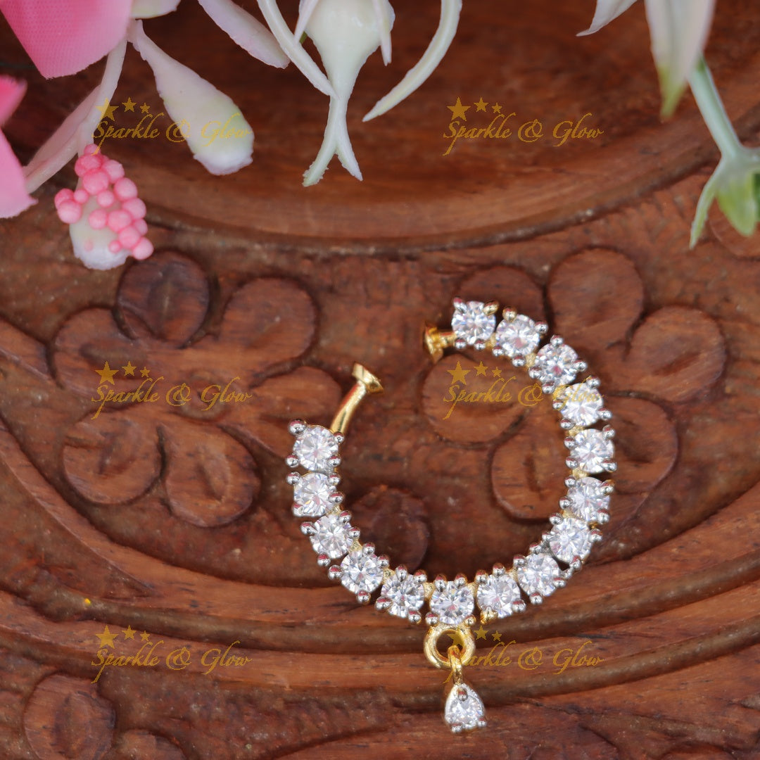 Radiant Gold-Tone Stone Nose Pin for Festivals & Weddings