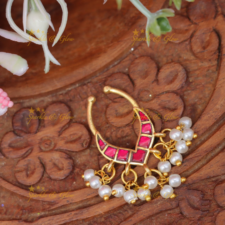 Elegant Gold Pearl Nose Ring for Festive Celebrations