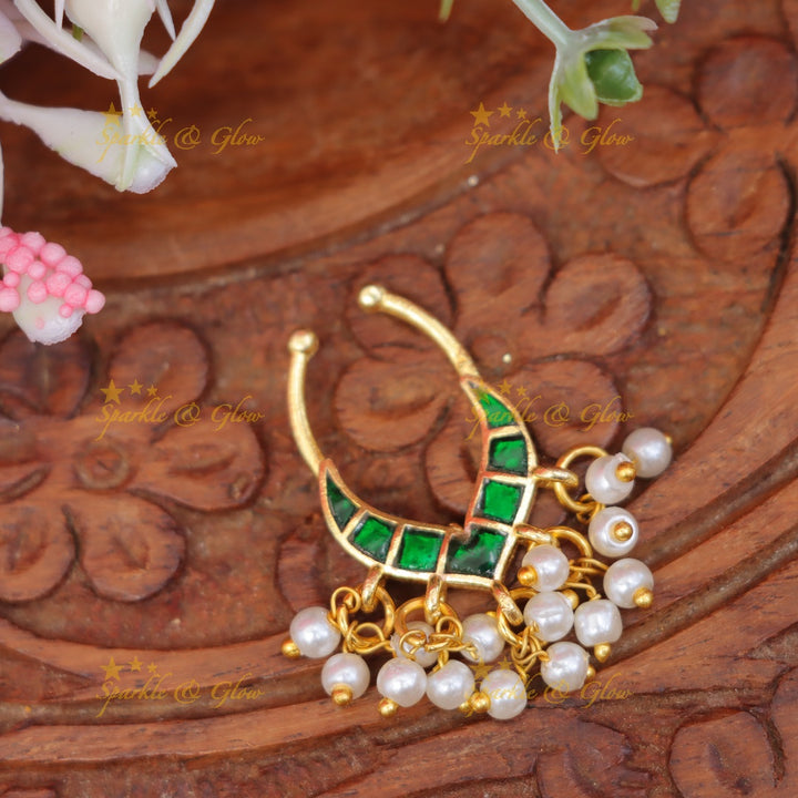 Elegant Gold Pearl Nose Ring for Festive Celebrations
