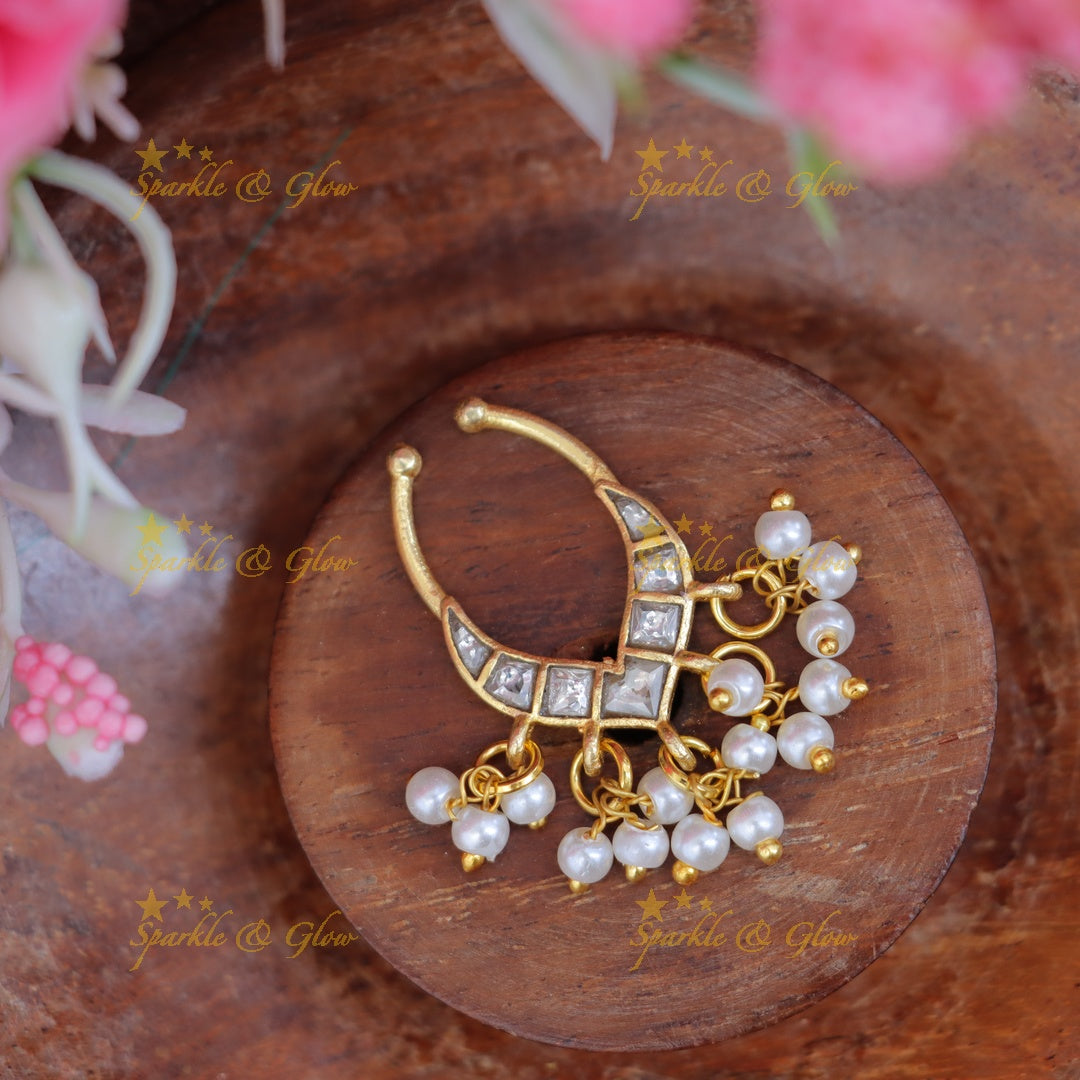 Elegant Gold Pearl Nose Ring for Festive Celebrations