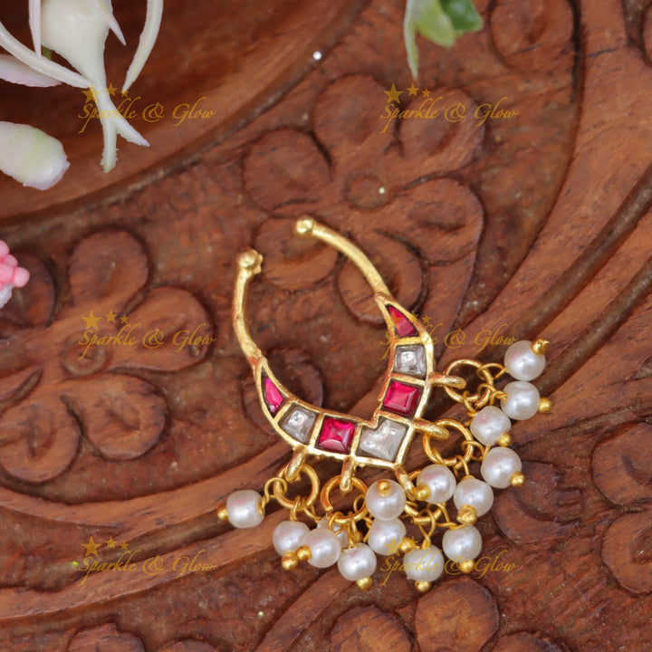 Elegant Gold Pearl Nose Ring for Festive Celebrations