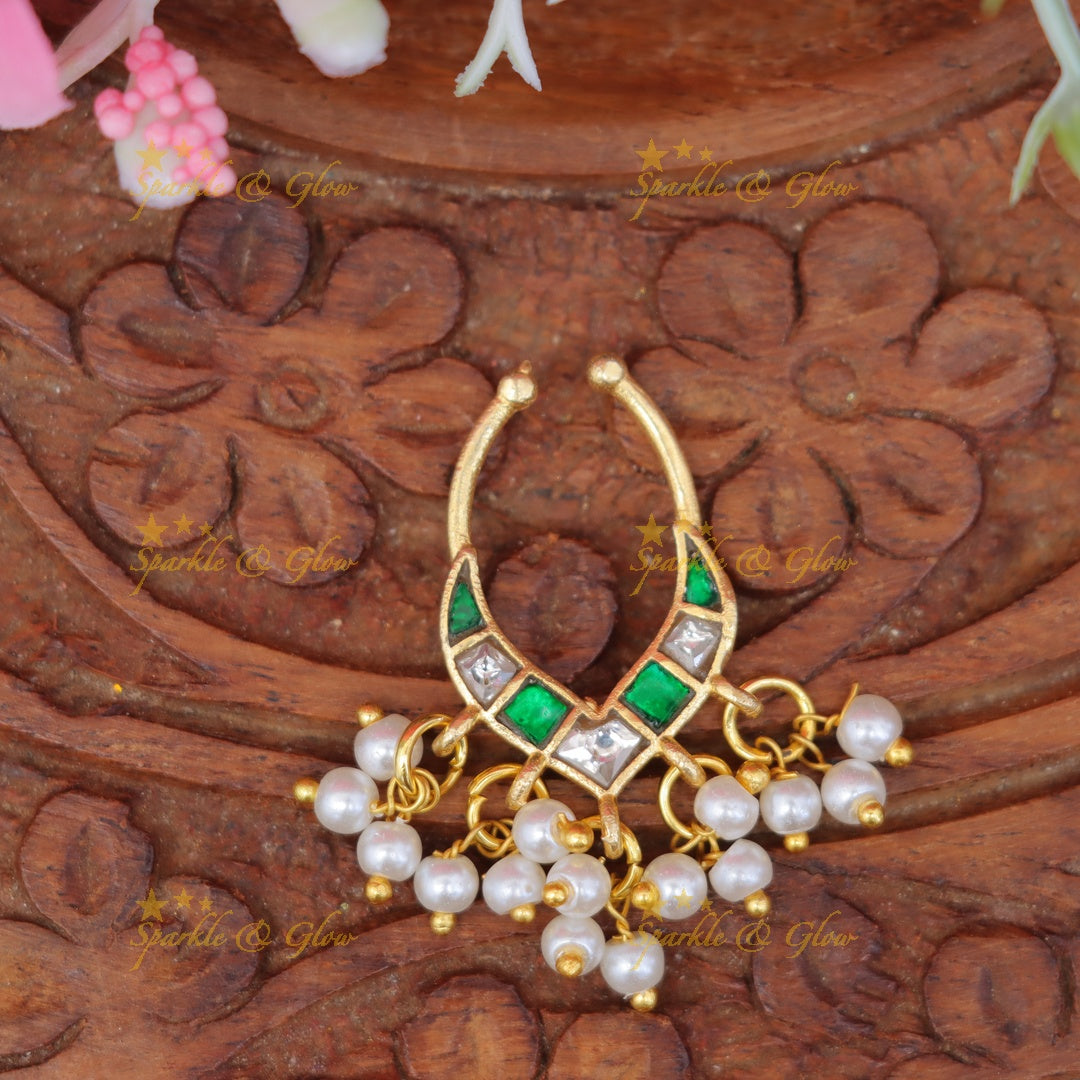 Elegant Gold Pearl Nose Ring for Festive Celebrations