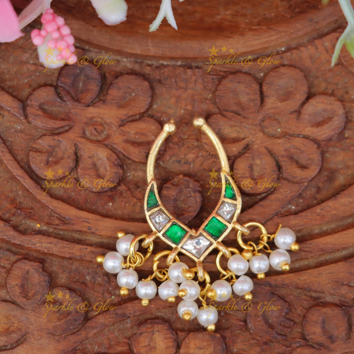 Elegant Gold Pearl Nose Ring for Festive Celebrations