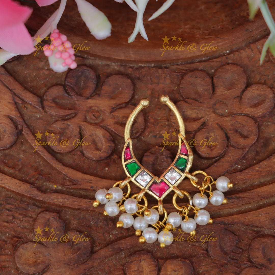Elegant Gold Pearl Nose Ring for Festive Celebrations
