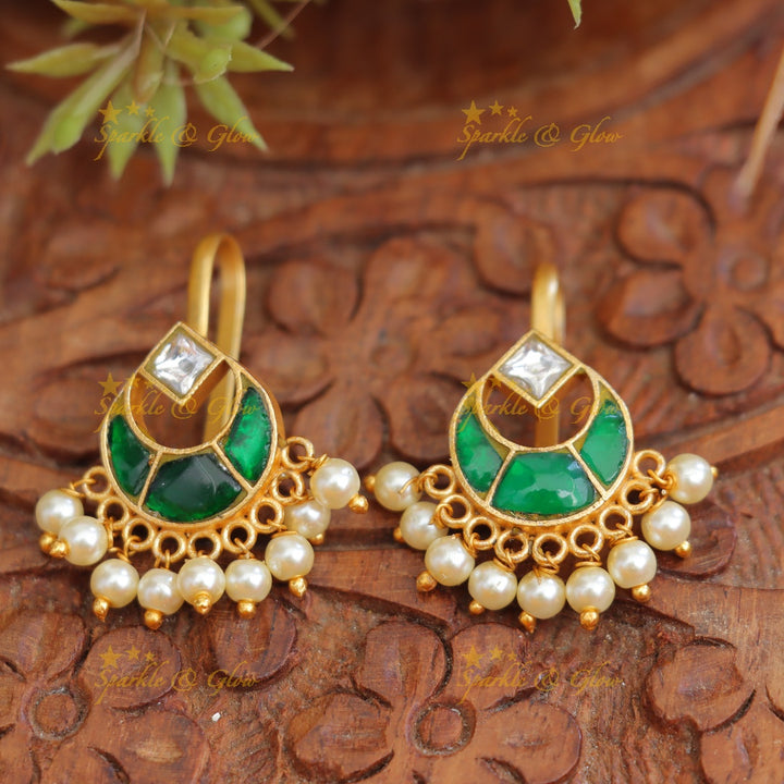 Kundan Meenakari Bugadi Earrings with Pearl Drops