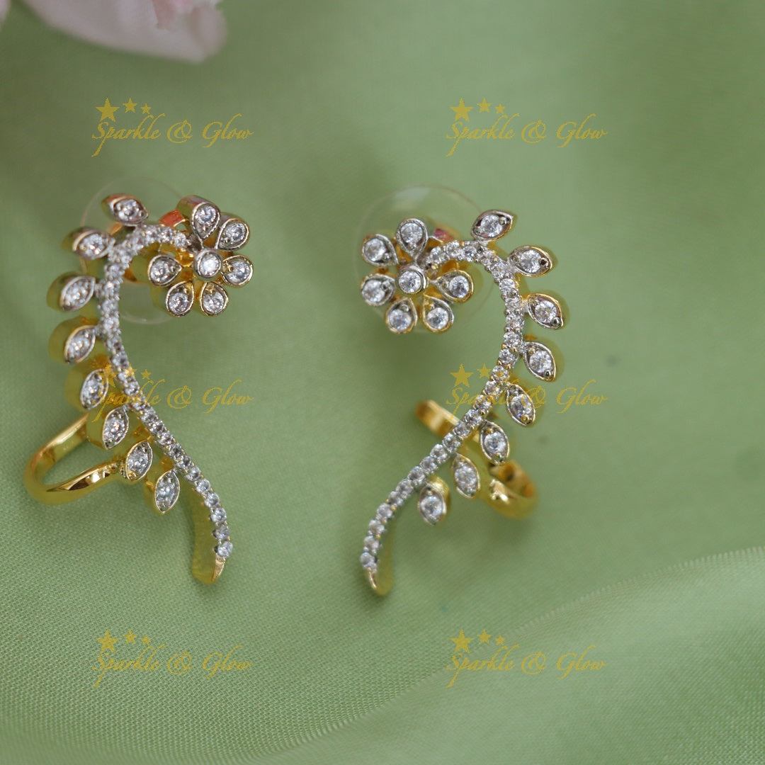 Gold Earrings with Sparkling American Diamonds