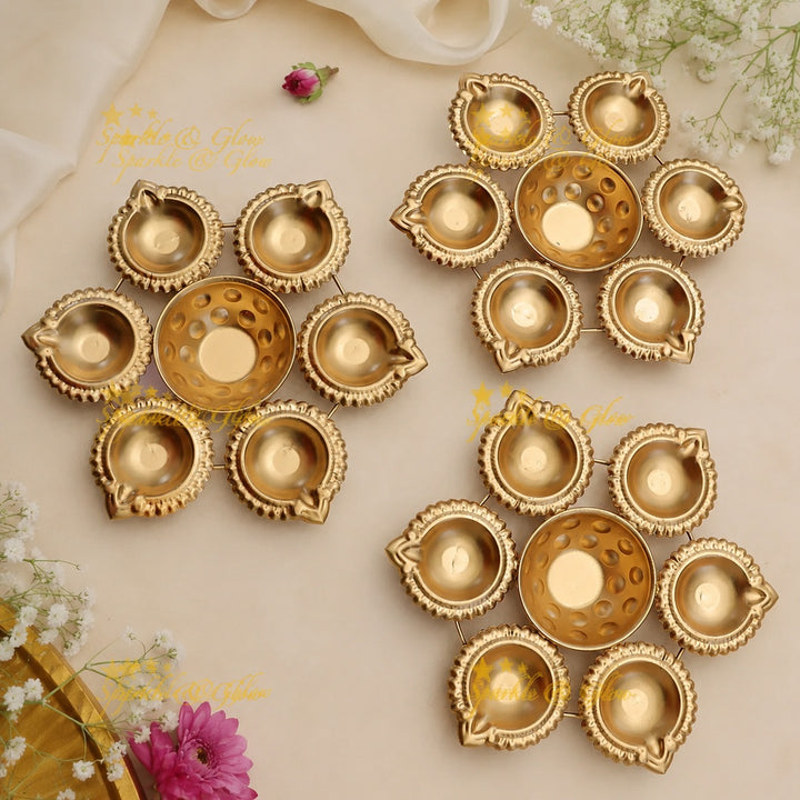 Radiant Metal Diya Set for Festival Decoration
