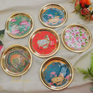 Premium Kalamkari Tray Set for Elegant Return Gifts set of 6