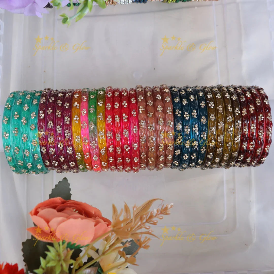 Elegant Dot Stone Glass Bangles – Perfect Festive Wear