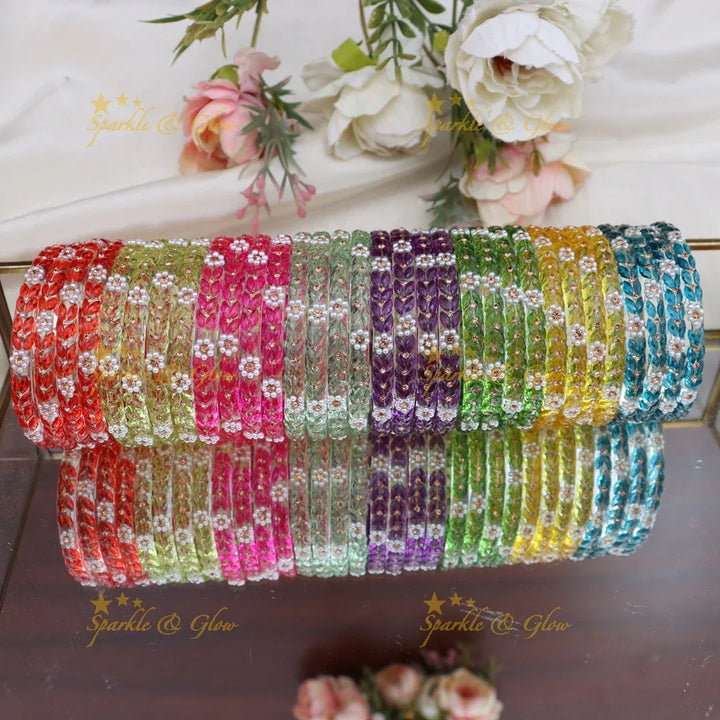 Stunning Floral Stone Glass Bangles for All Occasions- Combo