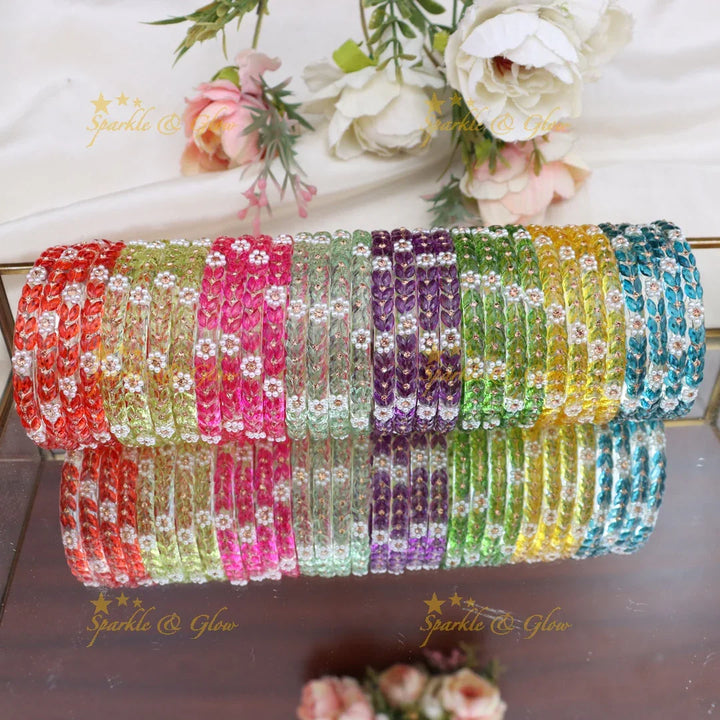 Stunning Floral Stone Glass Bangles for All Occasions- Combo