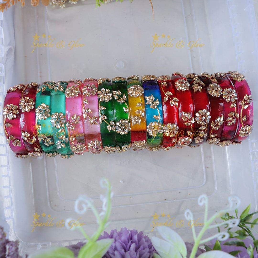 Exquisite Floral Glass Bangles - Festive Elegance Awaits