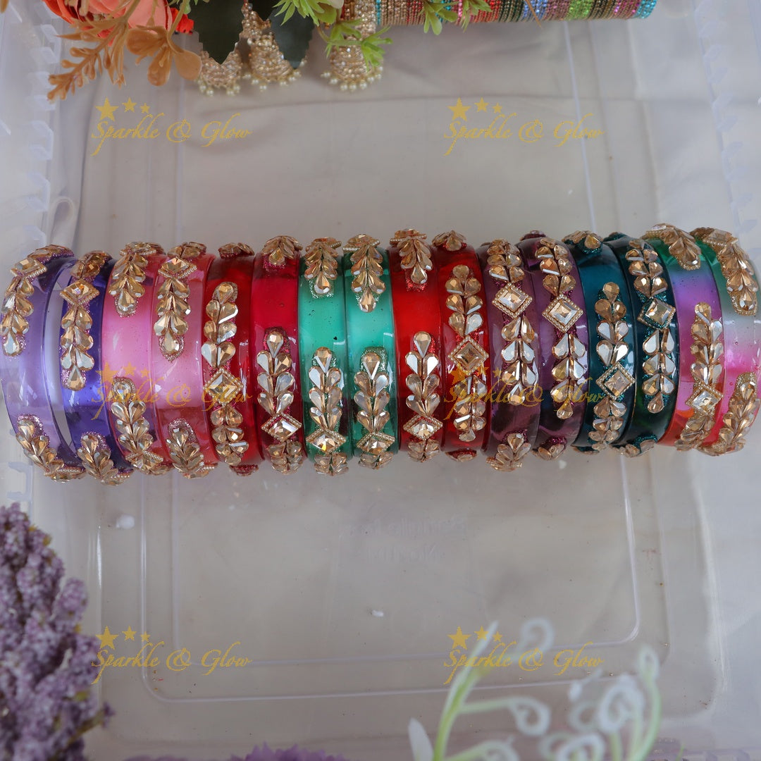 Exquisite Leaf Motif Glass Bangles Collection
