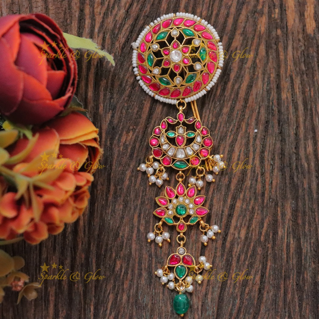Elegant Jadau Kundan Lotus Hairpiece for Bridal Charm