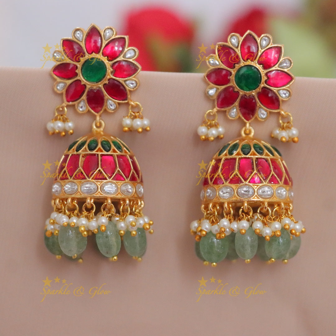 Exquisite Jadau Kundan Floral Jhumka Earrings: Elegance Redefined