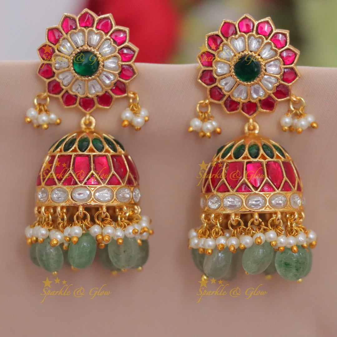 Elegant Jadau Kundan Bridal Earrings - Sunflower Design