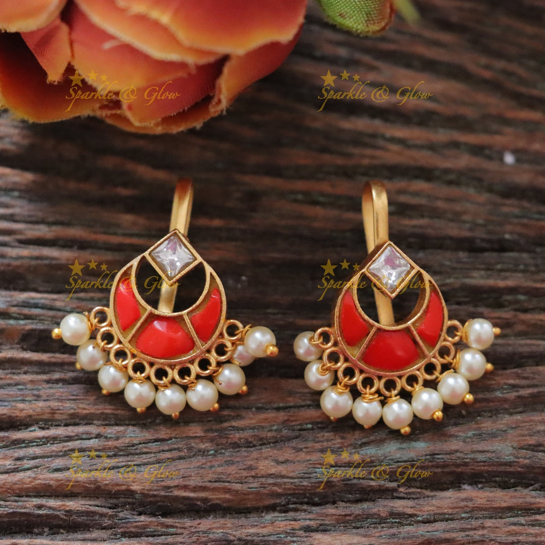 Kundan Meenakari Bugadi Earrings with Pearl Drops