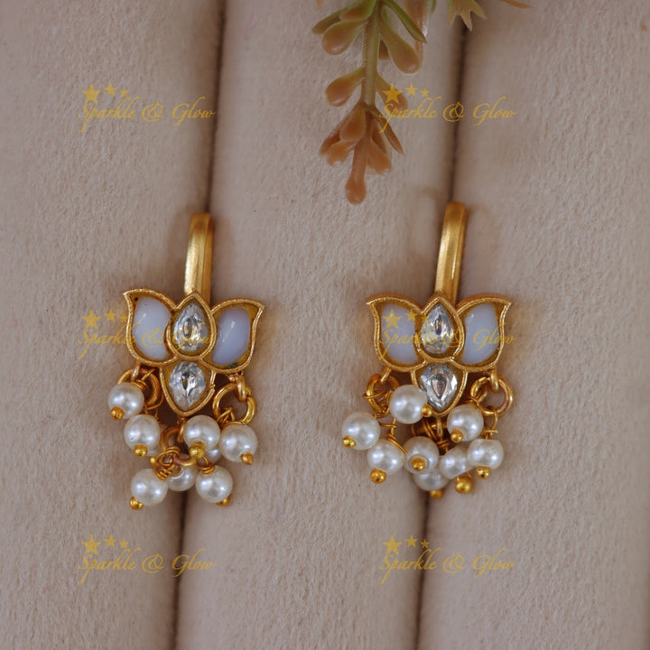 Lotus Motif Kundan Bugadi with Enamel & Pearls