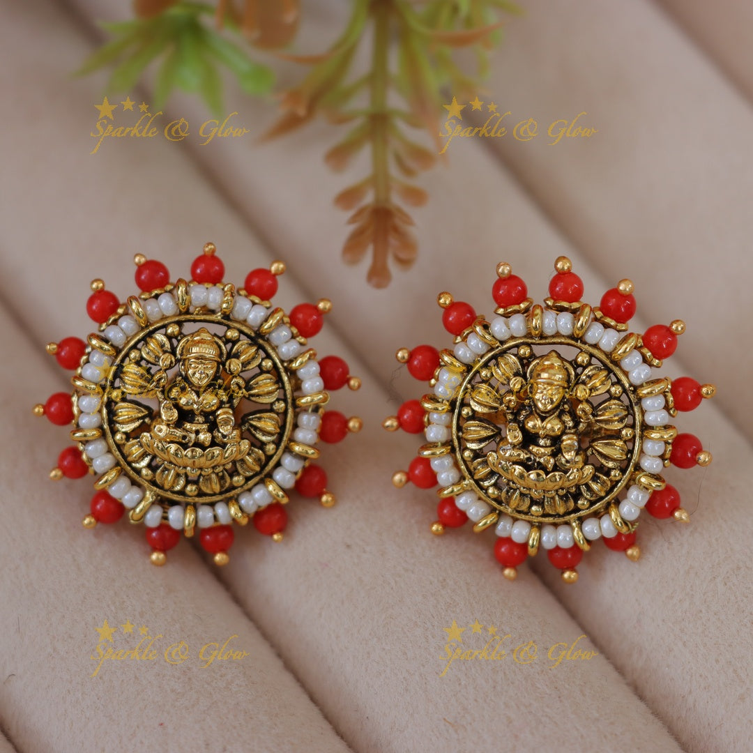 Elegant Coral Lakshmi Earrings for Festival Glamour