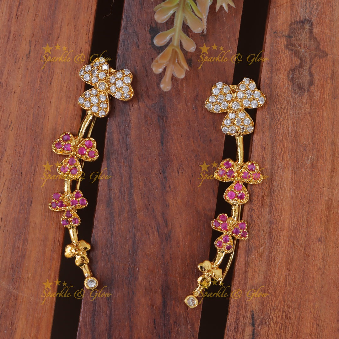 Stunning Floral Ear Cuffs with American Diamonds