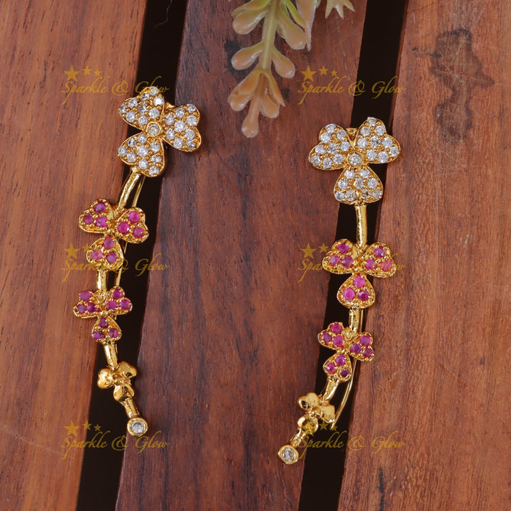 Stunning Floral Ear Cuffs with American Diamonds