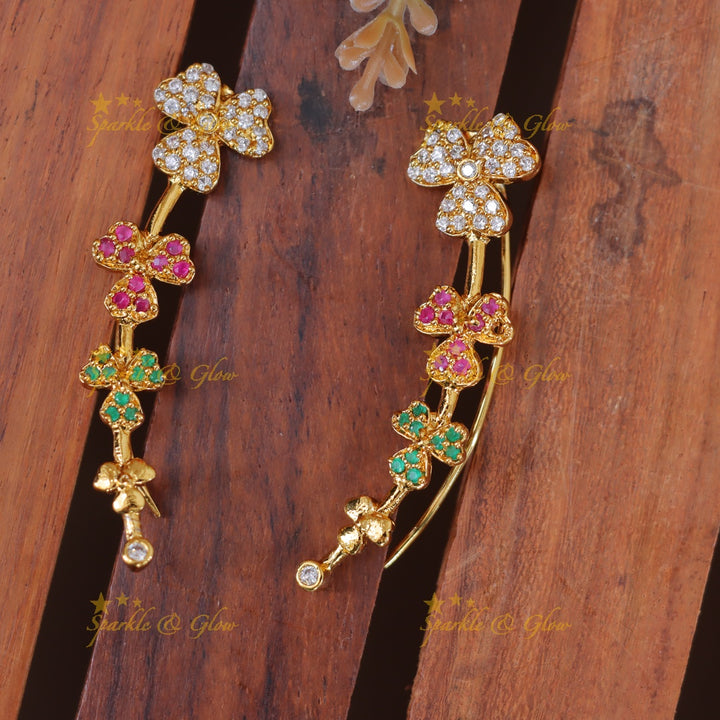 Stunning Floral Ear Cuffs with American Diamonds