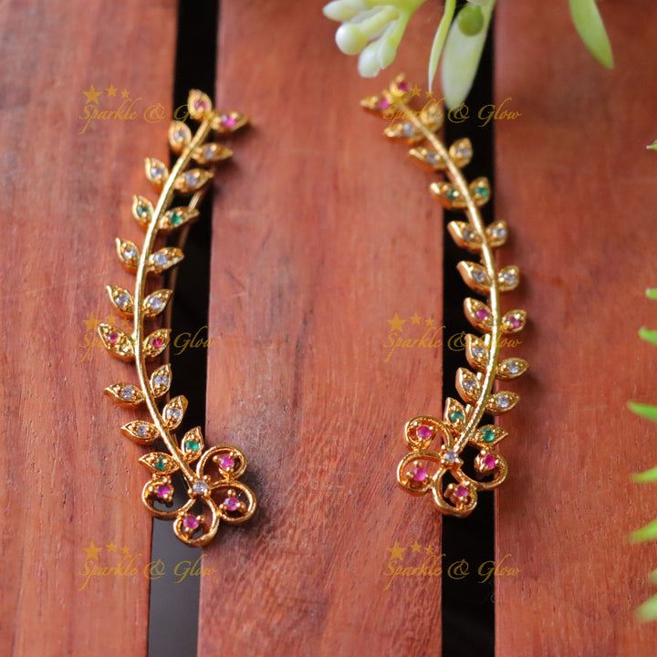 Floral Gold Earcuff Earrings - Festive Sparkle & Glow