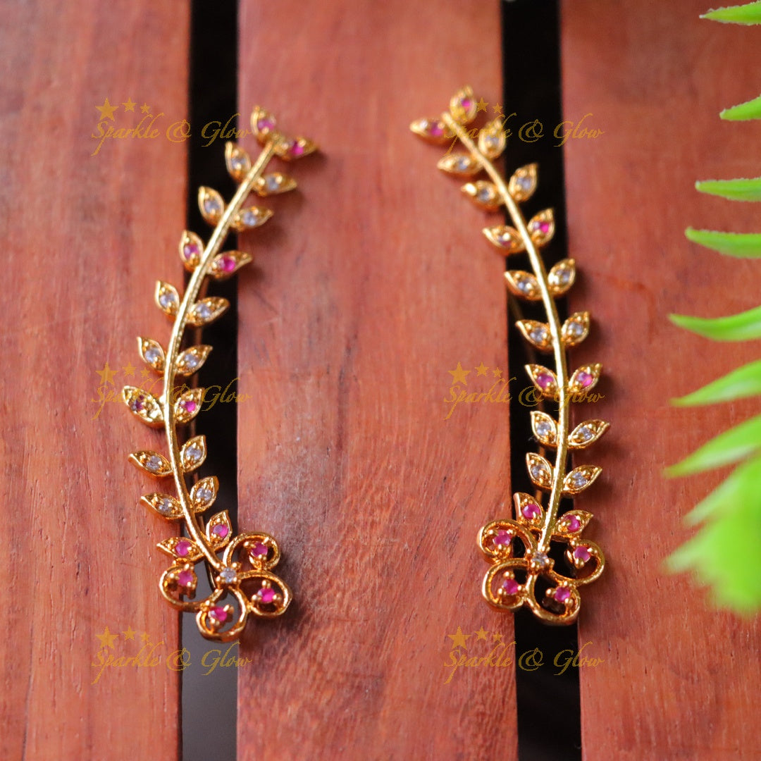 Floral Gold Earcuff Earrings - Festive Sparkle & Glow