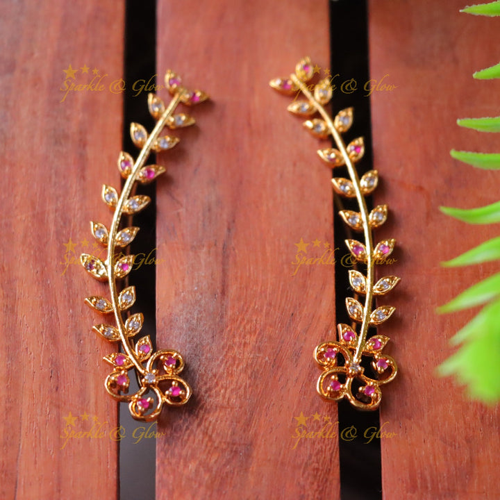 Floral Gold Earcuff Earrings - Festive Sparkle & Glow