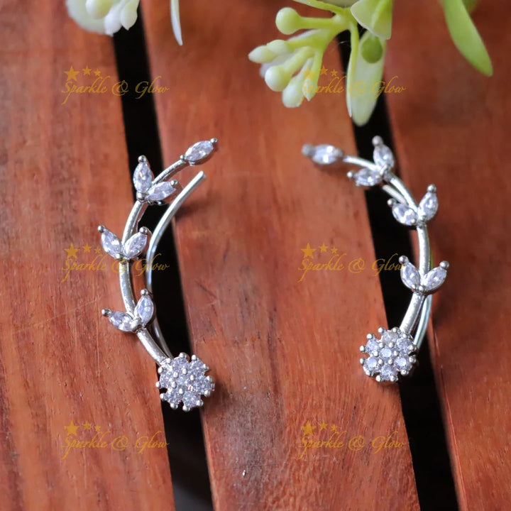 Sparkle with Elegant American Diamond Leaf Earrings