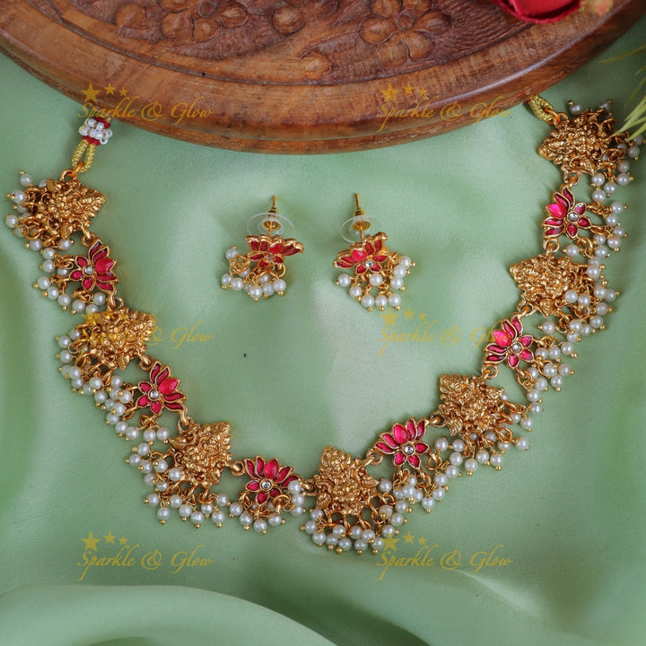 Lotus Short Necklace Set for Graceful Wedding Look