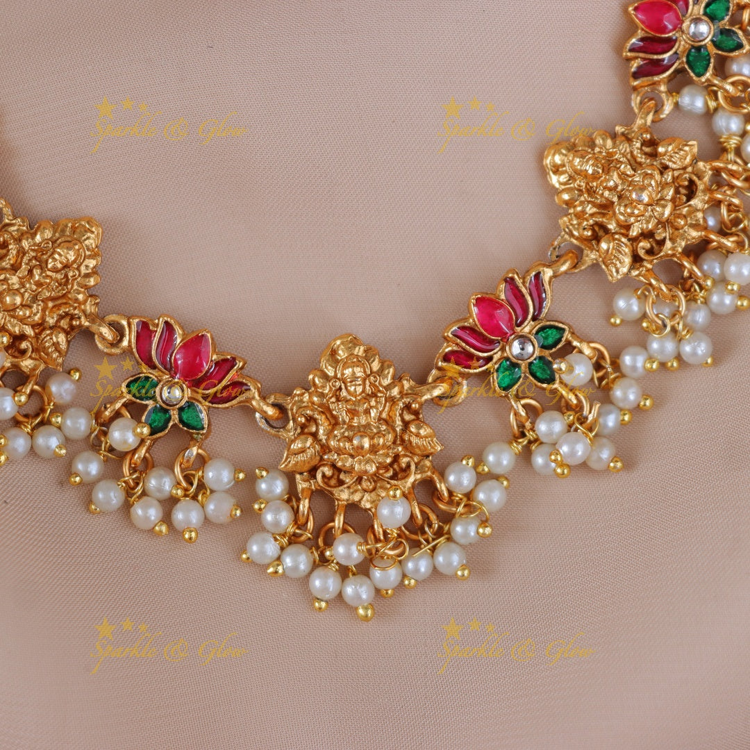 Lotus Short Necklace Set for Graceful Wedding Look