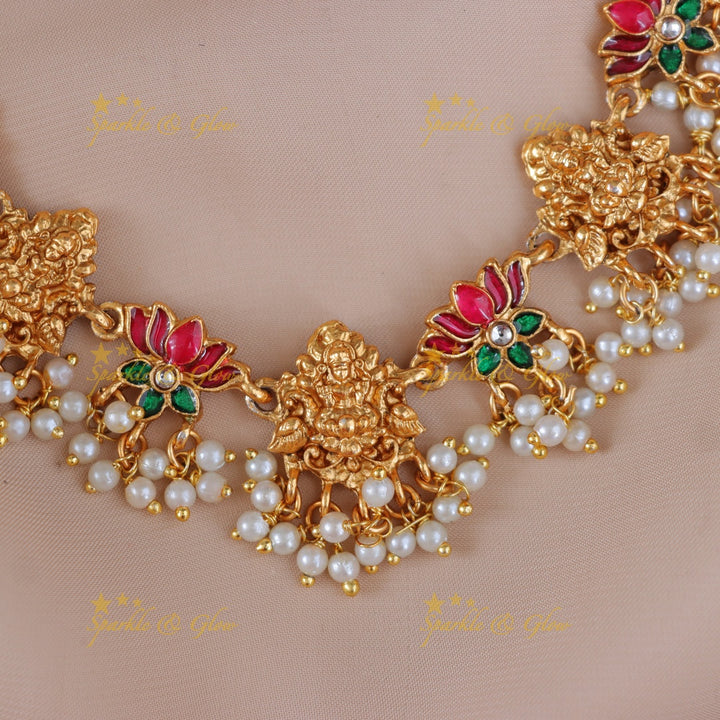 Lotus Short Necklace Set for Graceful Wedding Look