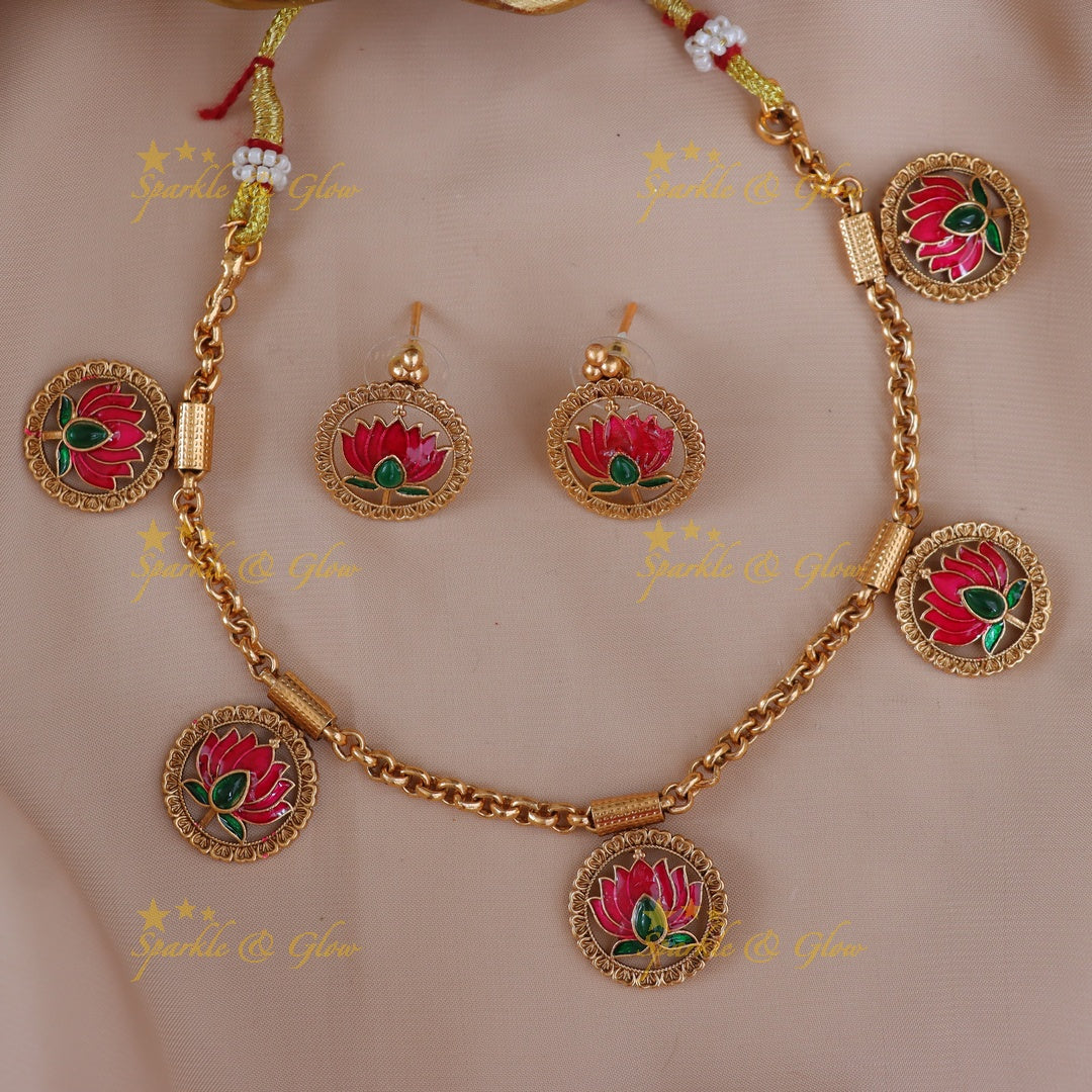 Exquisite Lotus Necklace Set – Premium Imitation Jewellery