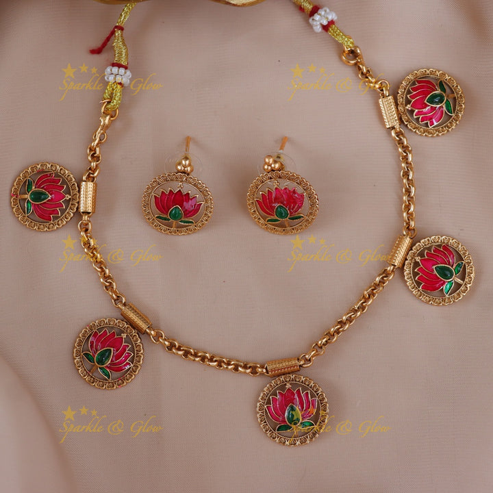 Exquisite Lotus Necklace Set – Premium Imitation Jewellery
