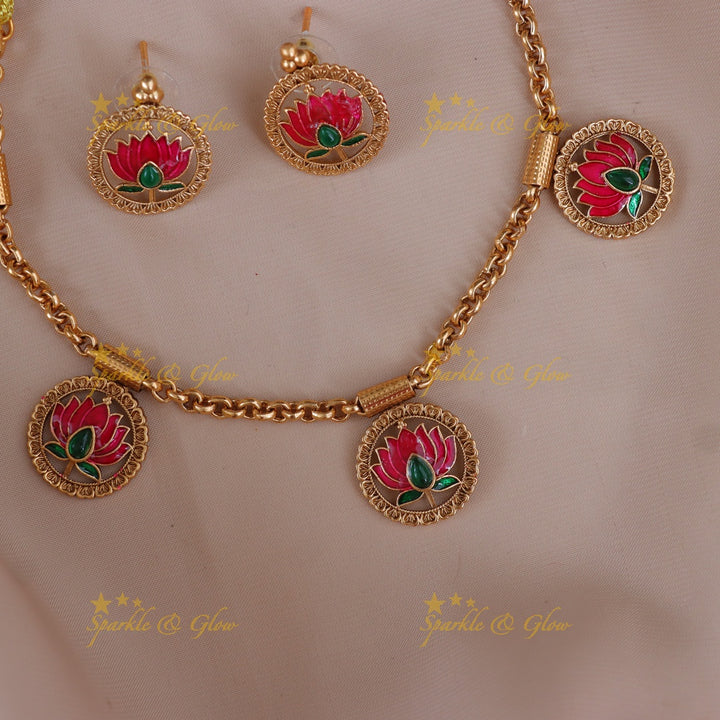 Exquisite Lotus Necklace Set – Premium Imitation Jewellery