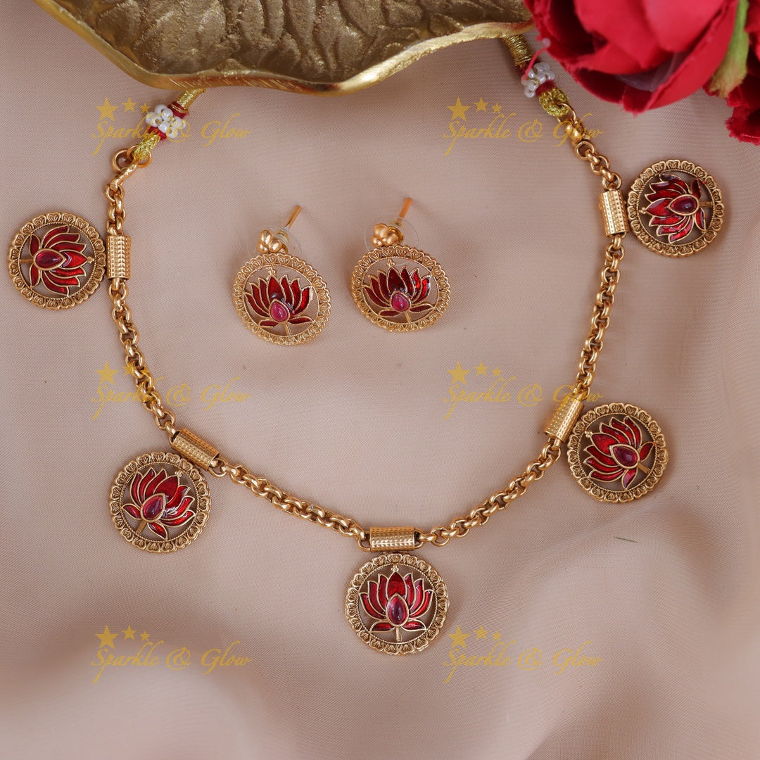 Exquisite Lotus Necklace Set – Premium Imitation Jewellery