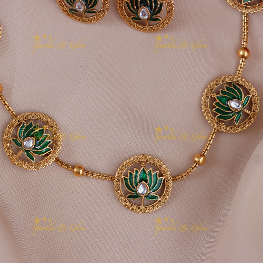 Exquisite Lotus Necklace Set – Premium Imitation Jewellery