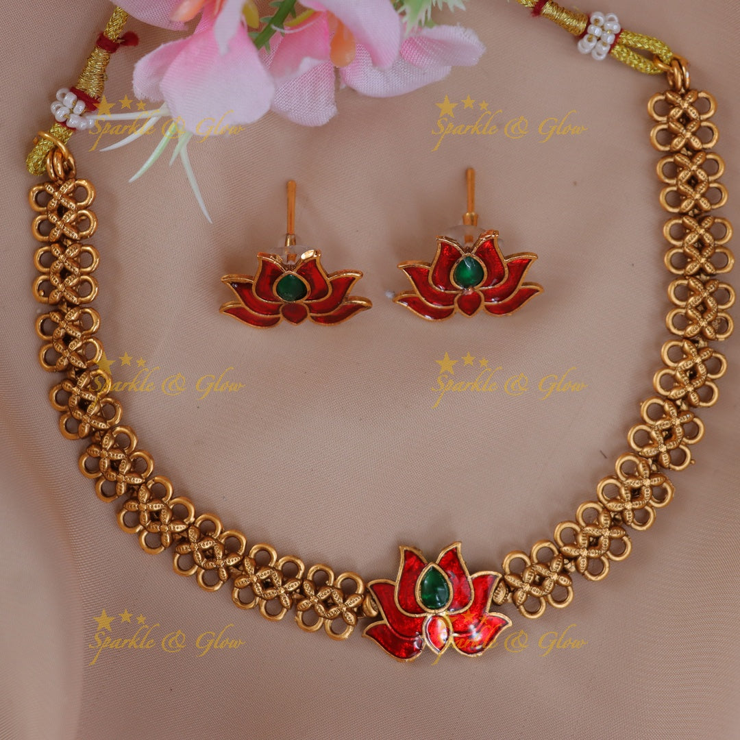 Exquisite Lotus Gold Necklace Set for Weddings