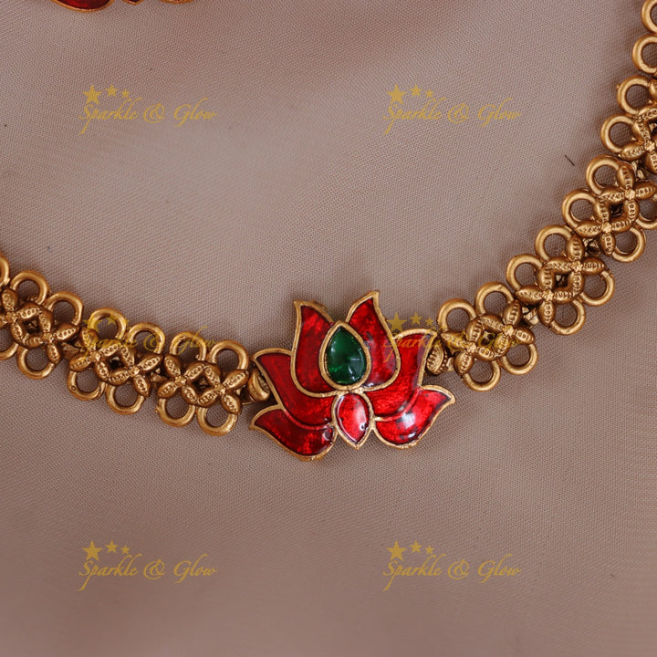 Exquisite Lotus Gold Necklace Set for Weddings