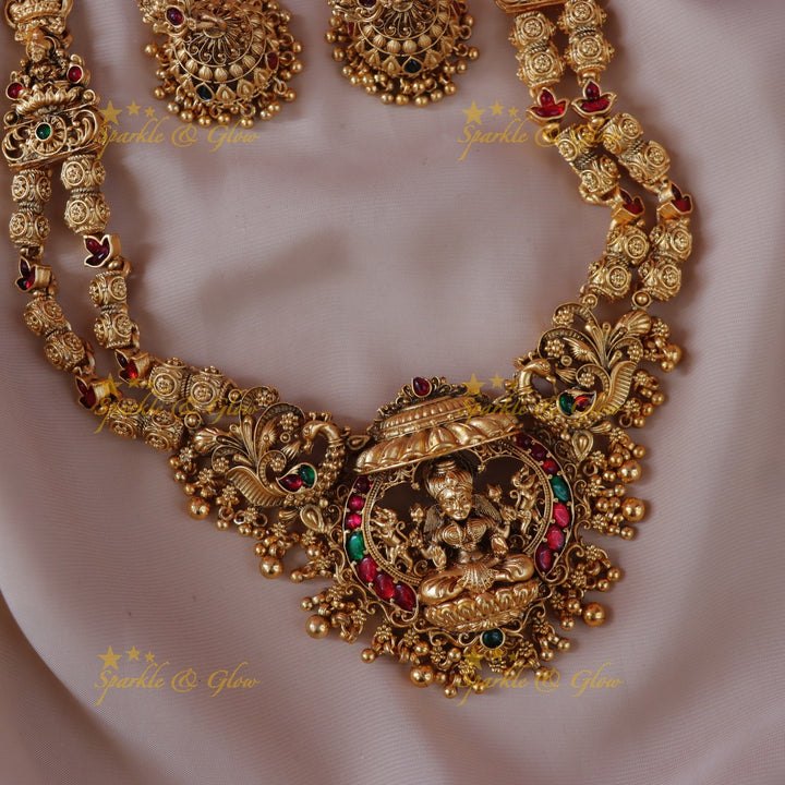 Majestic Lakshmi Peacock Necklace Set - Sparkle & Glow
