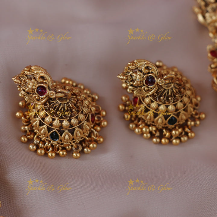 Majestic Lakshmi Peacock Necklace Set - Sparkle & Glow