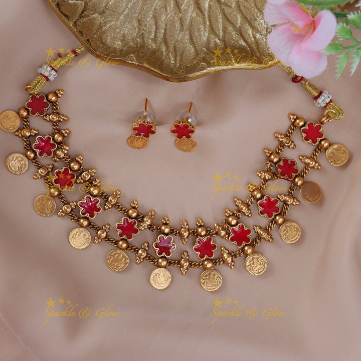 Exquisite Lakshmi Coin Floral Necklace | Premium Jewel